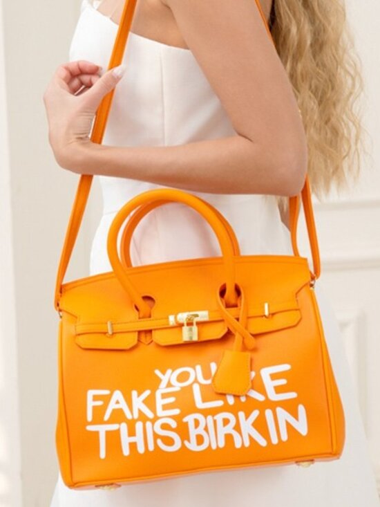 Handbags - You Fake Like This Birkin Statement Satchel Handbag Orange Bright Color NWT
